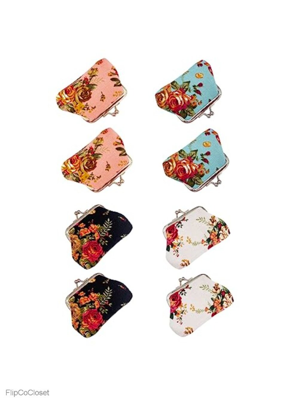 Canvas Coin Purses Set of 8 Vintage Mini Cute Change Pouch Clasp